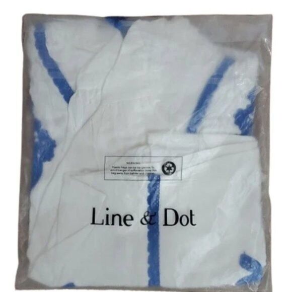 Revolve Line & Dot Size XS Blue and White Embroidery Off the Shoulder Blouse - Picture 9 of 10